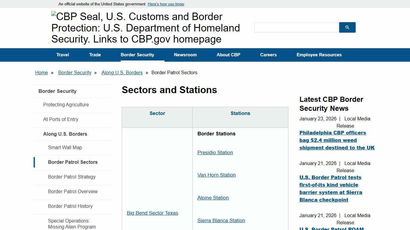 Sectors and Stations U.S. Customs and Border Protection